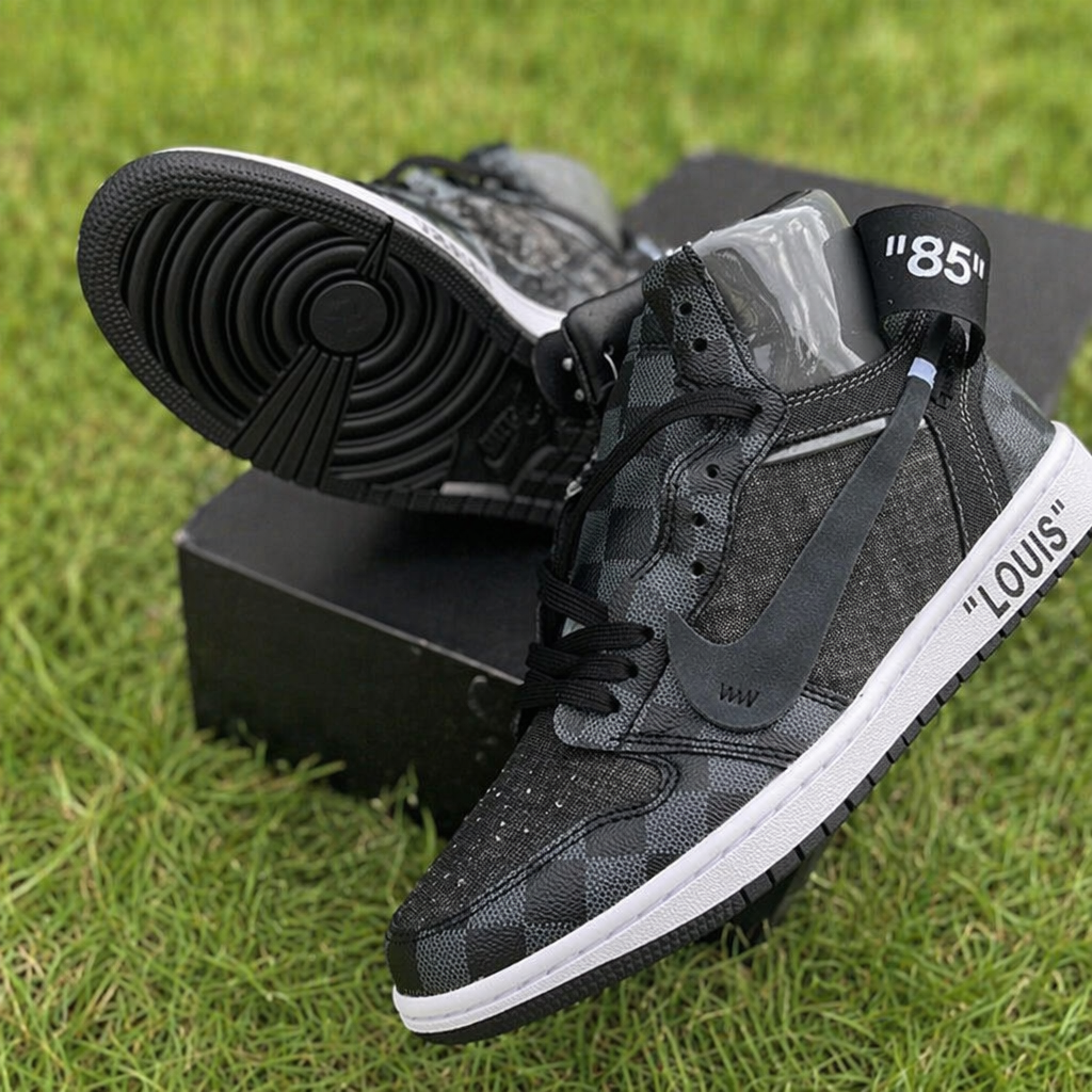Hand Painted Black Checkerboard Custom High Top Sneakers