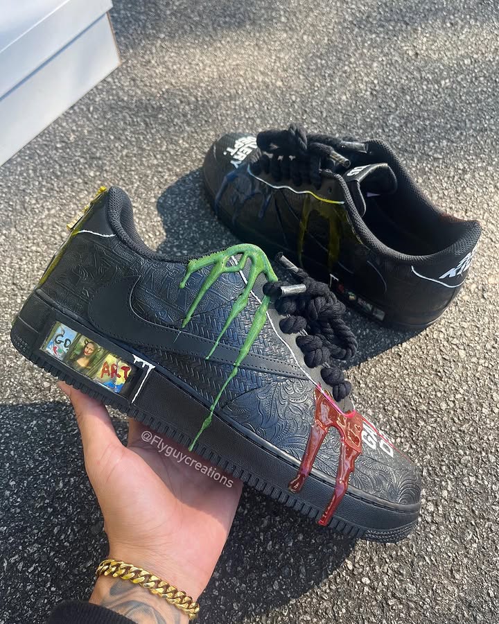 Hand Painted Drip Black Custom Air Force 1 Sneakers