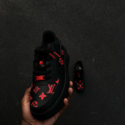 Hand Painted Custom Black Red Air Force 1 Sneakers