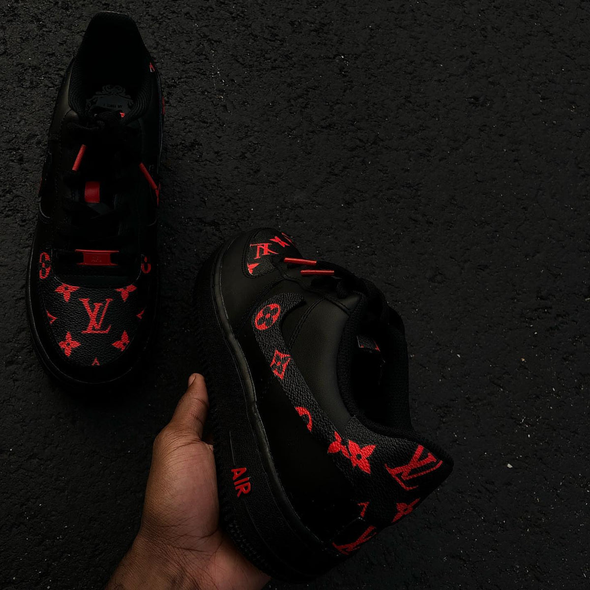 Hand Painted Custom Black Red Air Force 1 Sneakers