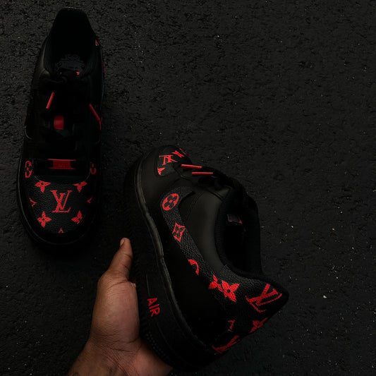 Hand Painted Custom Black Red Air Force 1 Sneakers