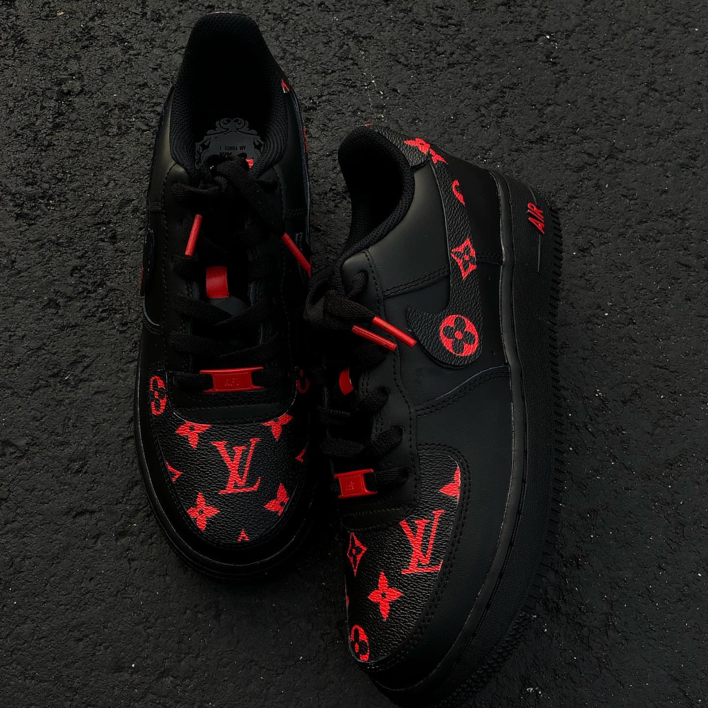 Hand Painted Custom Black Red Air Force 1 Sneakers