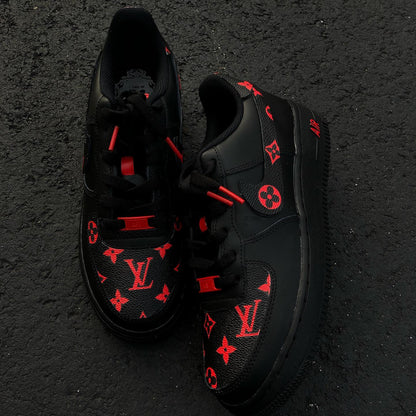 Hand Painted Custom Black Red Air Force 1 Sneakers
