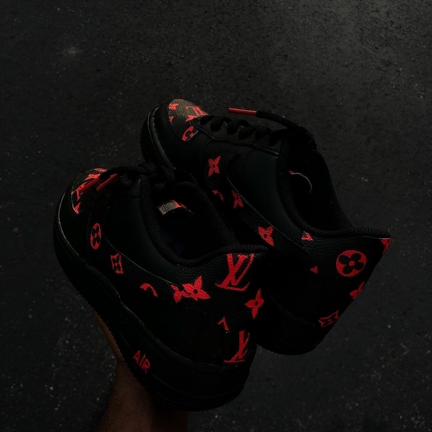 Hand Painted Custom Black Red Air Force 1 Sneakers