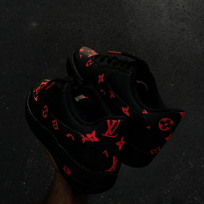 Hand Painted Custom Black Red Air Force 1 Sneakers