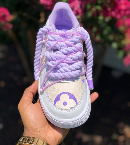 Hand Painted Purple Rope Lace Custom Air Force 1 Sneakers