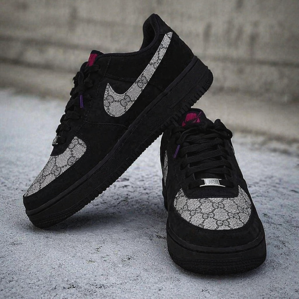 Hand Painted Custom Black Monogram Air Force 1 Sneakers
