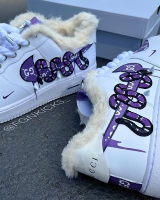 Hand Painted Fleece Lined Purple Custom Air Force 1 Sneakers