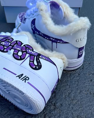 Hand Painted Fleece Lined Purple Custom Air Force 1 Sneakers