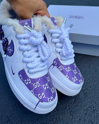 Hand Painted Fleece Lined Purple Custom Air Force 1 Sneakers