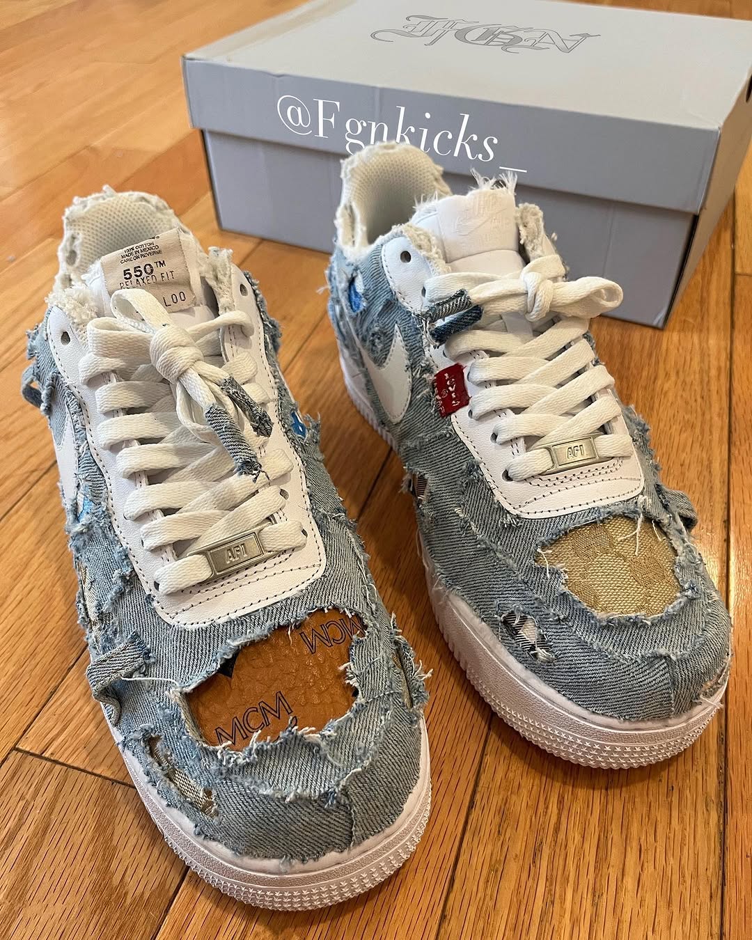 Handmade Distressed Denim Custom Air Force 1 Sneakers