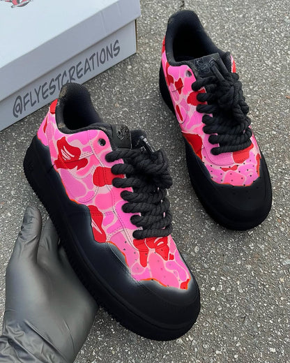 Hand Painted Pink Camo Custom Air Force 1 Sneakers