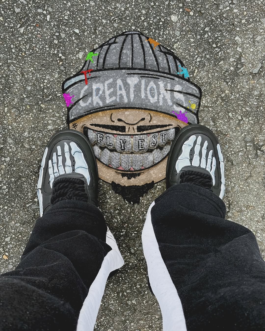 Hand Painted Skeleton Custom Black Air Force 1 Sneakers