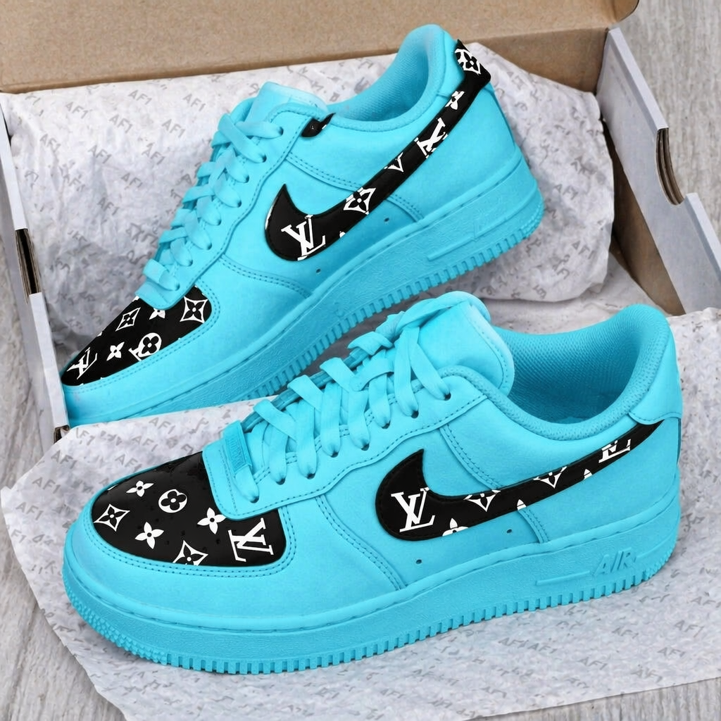 Turquoise Hand Painted Custom Air Force 1 Sneakers