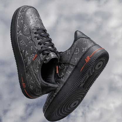 Hand Painted Black Custom Air Force 1 with Orange Accents
