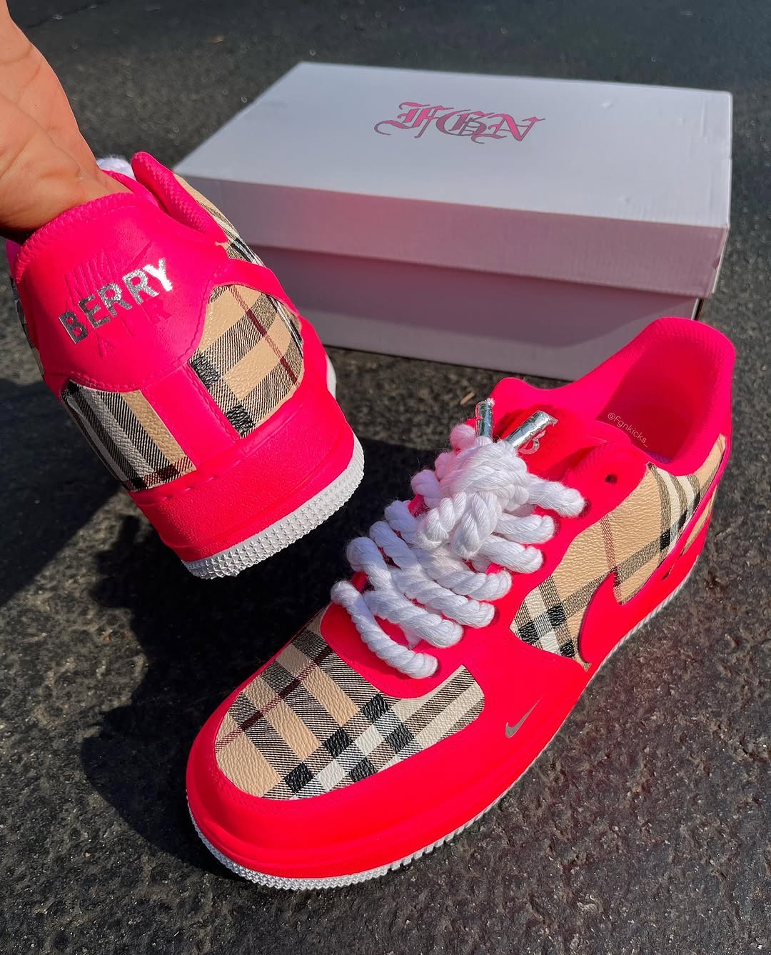 Hand Painted Hot Pink Plaid Custom Air Force 1 Sneakers