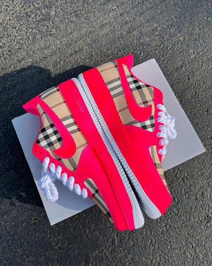 Hand Painted Hot Pink Plaid Custom Air Force 1 Sneakers