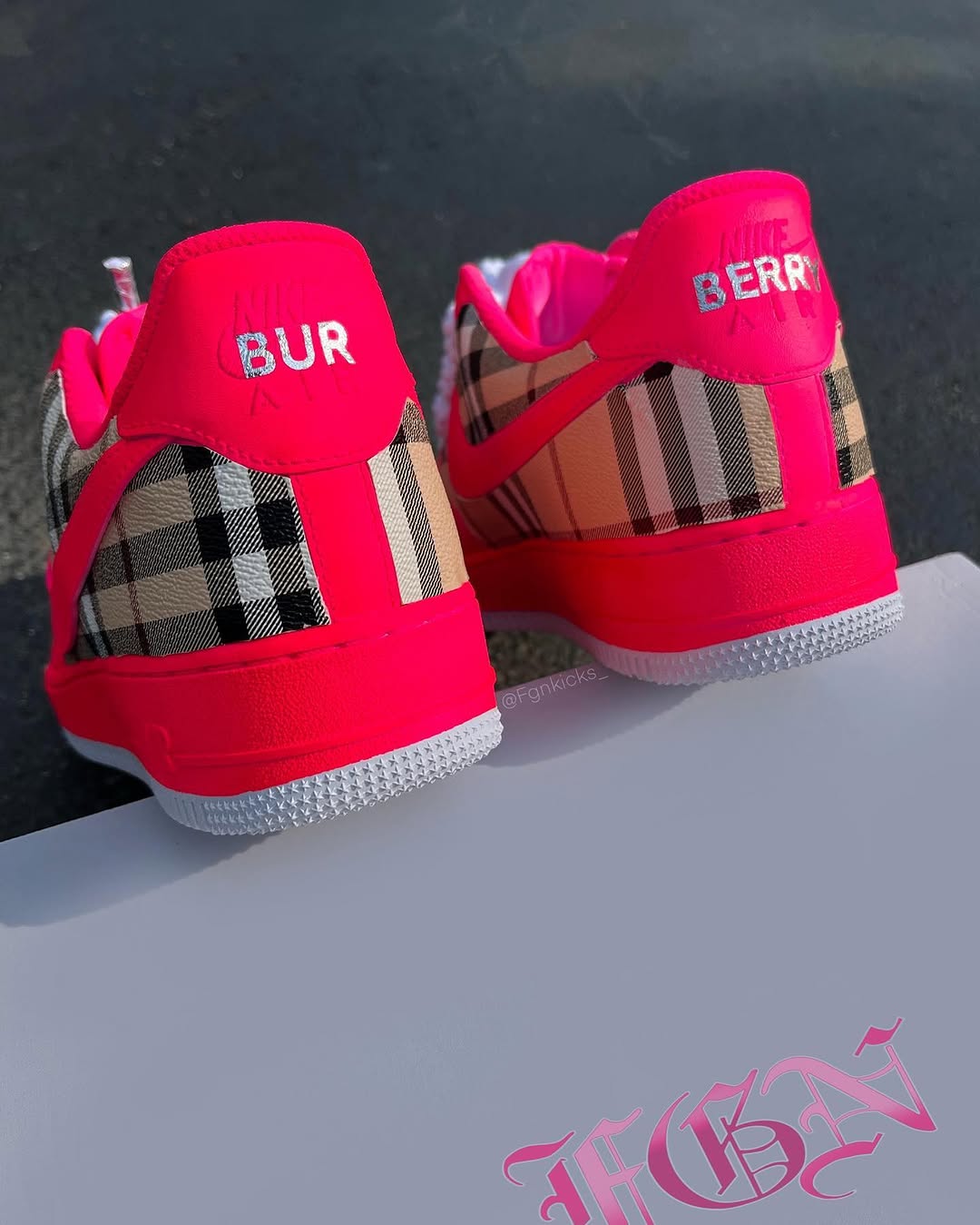 Hand Painted Hot Pink Plaid Custom Air Force 1 Sneakers