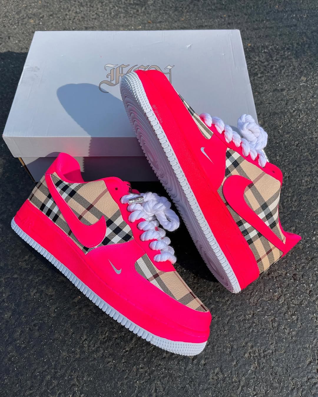 Hand Painted Hot Pink Plaid Custom Air Force 1 Sneakers