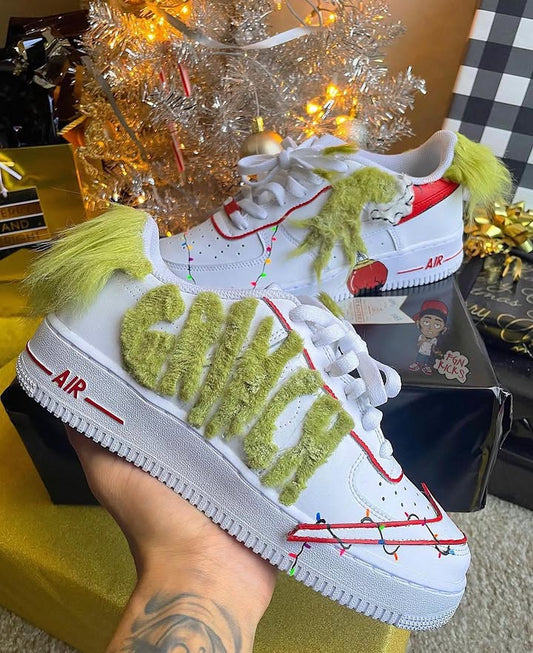 Custom Hand Painted Grinch Air Force 1 Sneakers