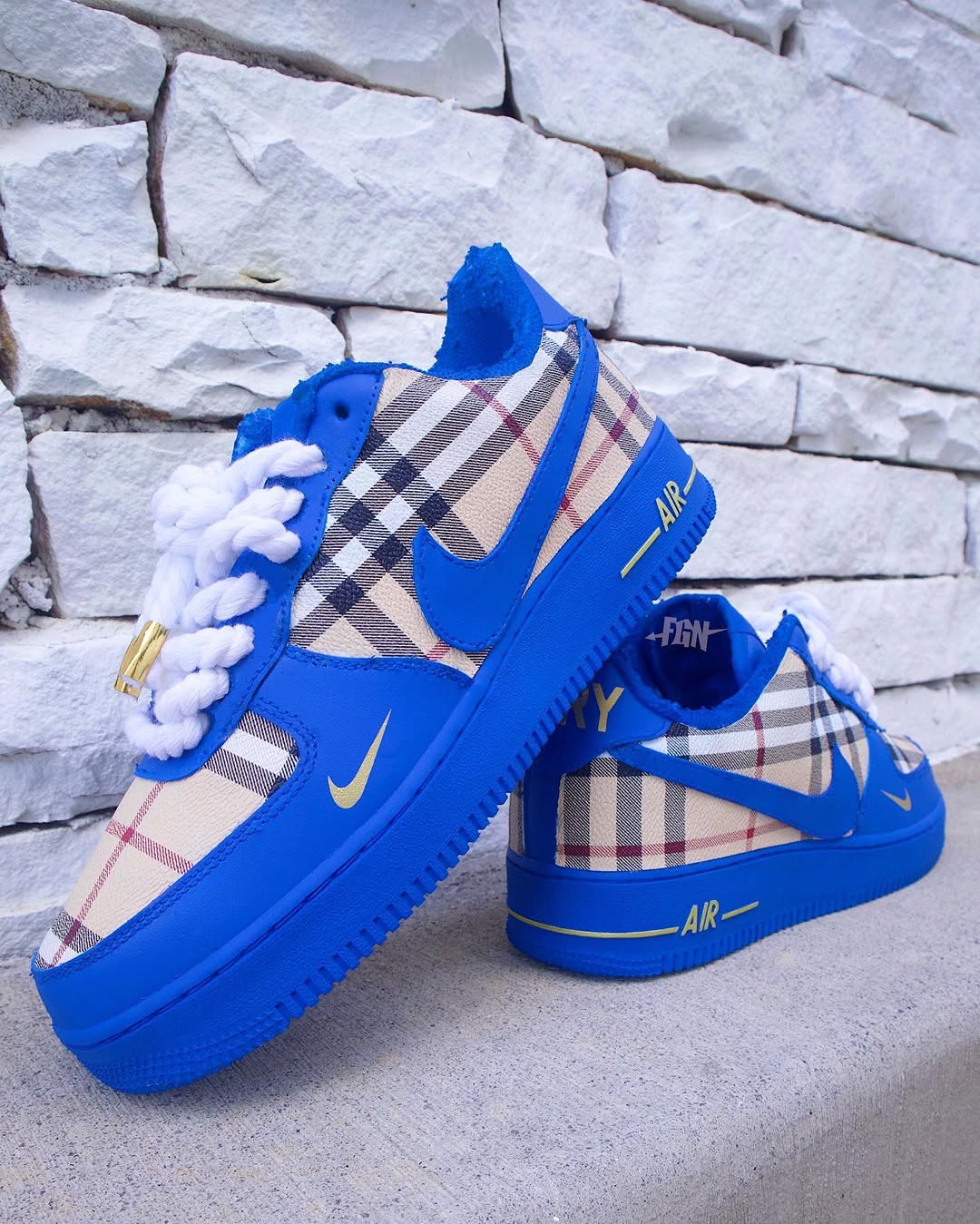 Hand Painted Blue Plaid Custom Air Force 1 Sneakers