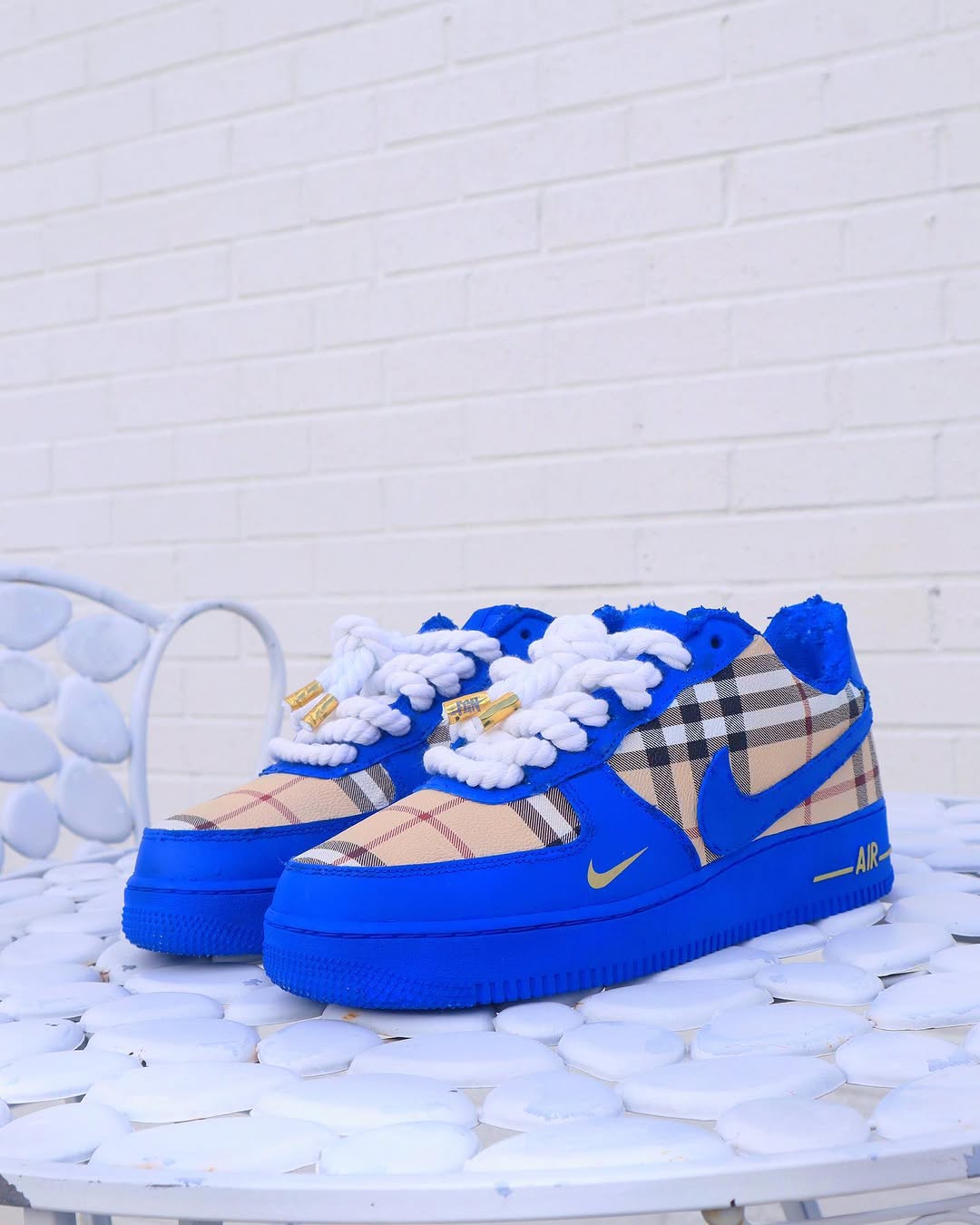 Hand Painted Blue Plaid Custom Air Force 1 Sneakers