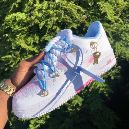 Hand Painted Pink & Blue Custom Air Force 1 Sneakers