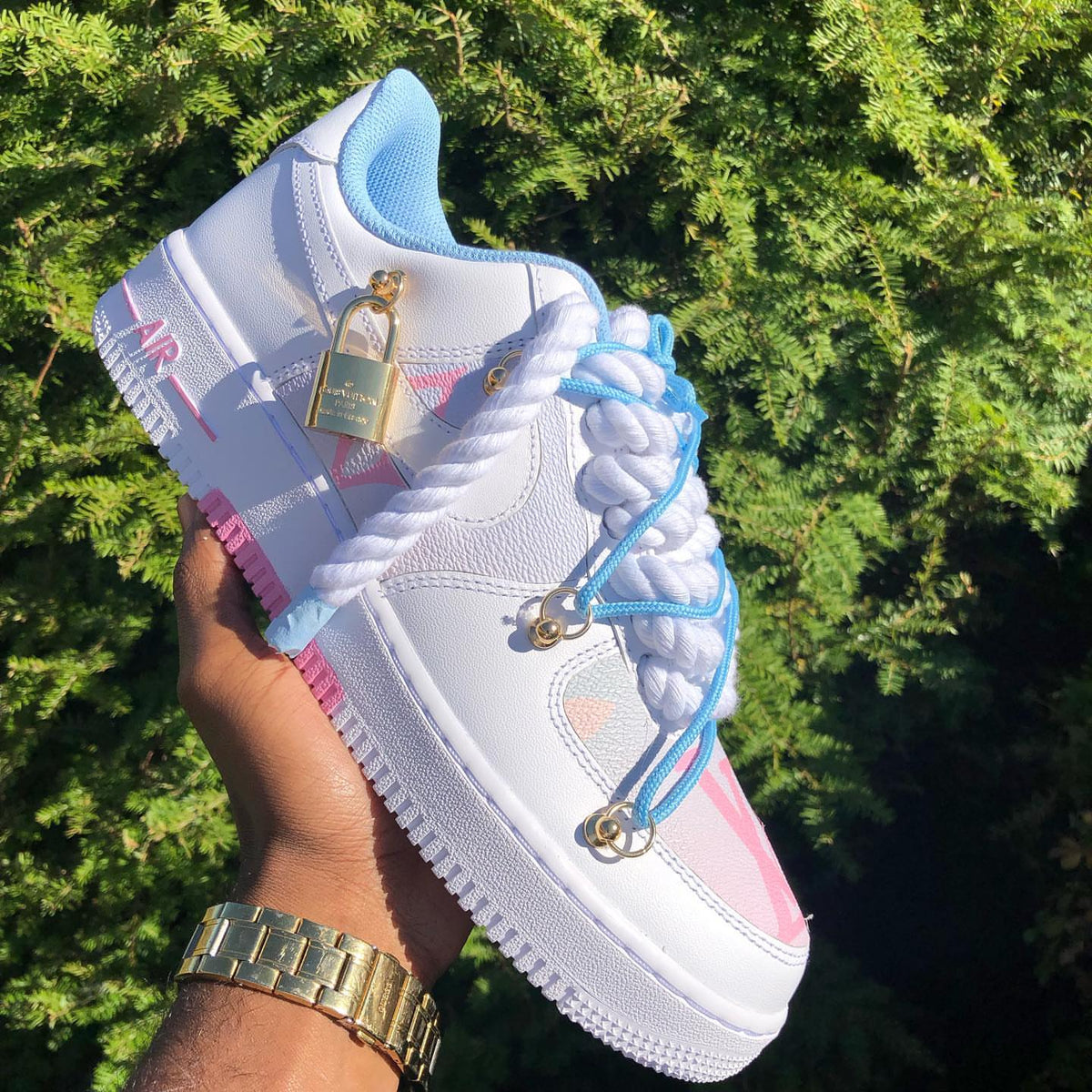 Hand Painted Pink & Blue Custom Air Force 1 Sneakers