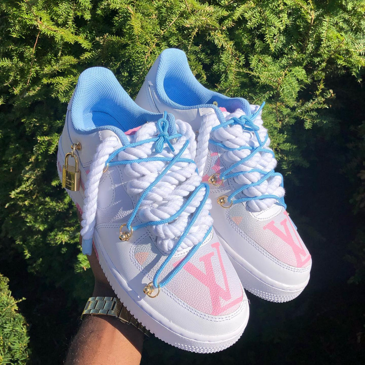 Hand Painted Pink & Blue Custom Air Force 1 Sneakers