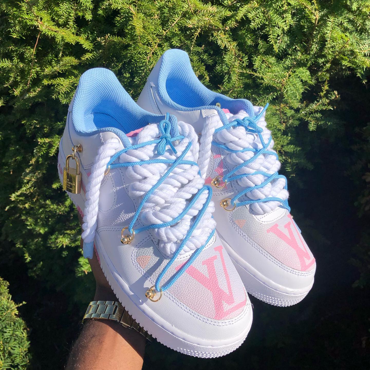 Hand Painted Pink & Blue Custom Air Force 1 Sneakers