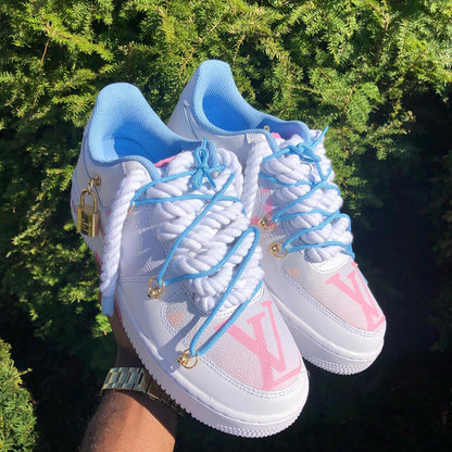 Hand Painted Pink & Blue Custom Air Force 1 Sneakers