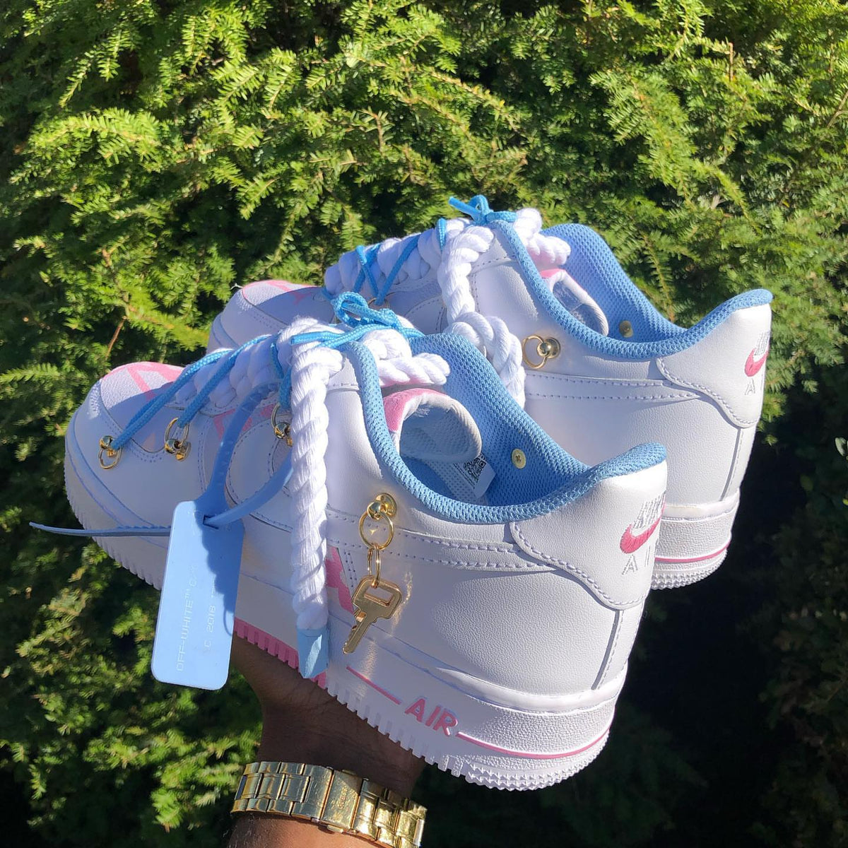 Hand Painted Pink & Blue Custom Air Force 1 Sneakers