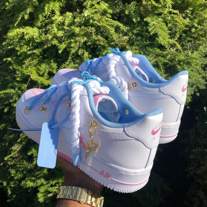 Hand Painted Pink & Blue Custom Air Force 1 Sneakers