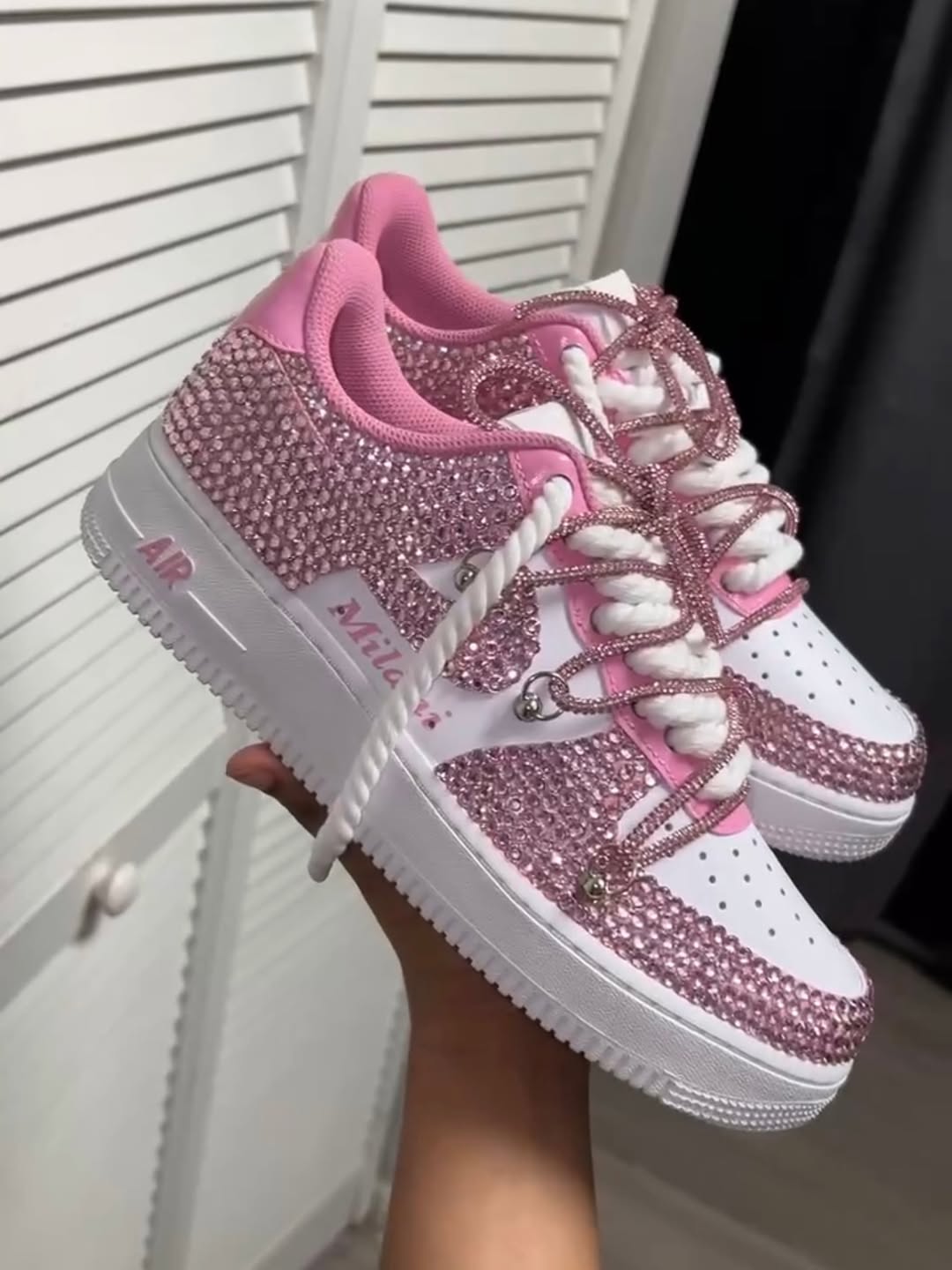 All Custom Hand Painted Pink Rhinestone Air Force 1 Sneakers