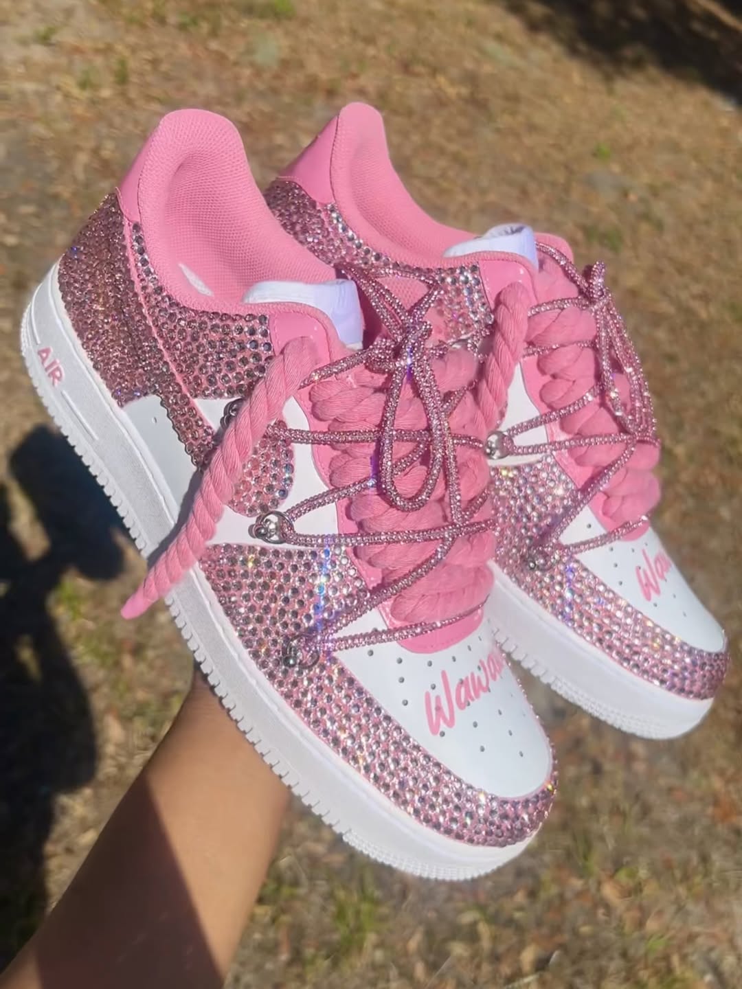 All Custom Hand Painted Pink Rhinestone Air Force 1 Sneakers