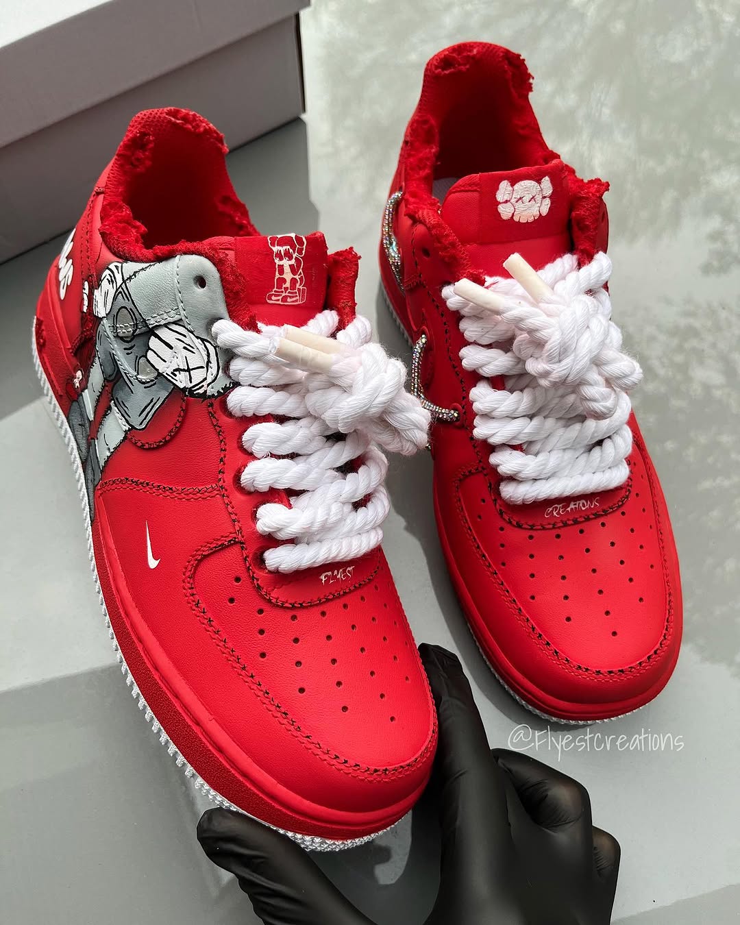 Hand Painted Red KAWS Custom Air Force 1 Sneakers