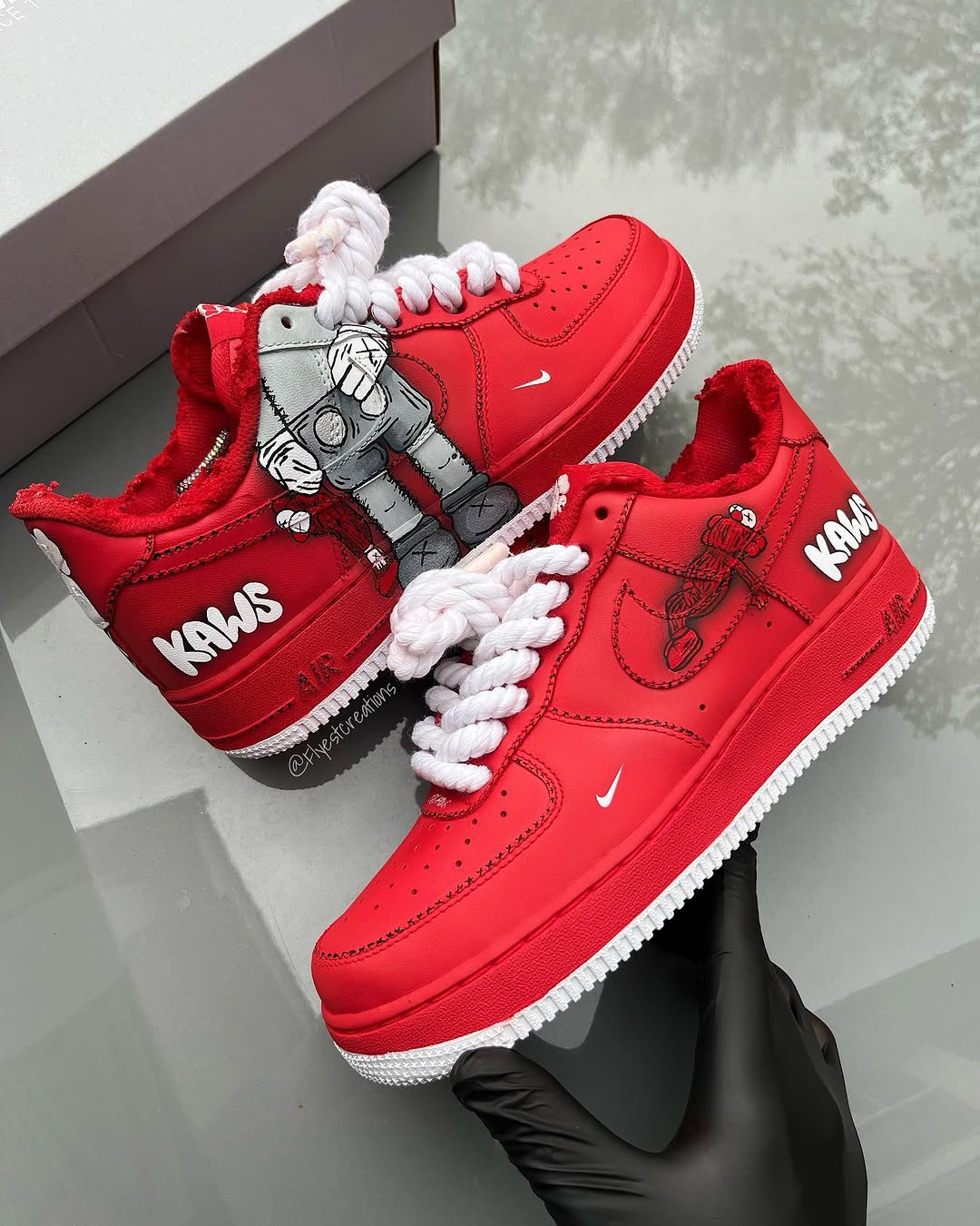 Hand Painted Red KAWS Custom Air Force 1 Sneakers