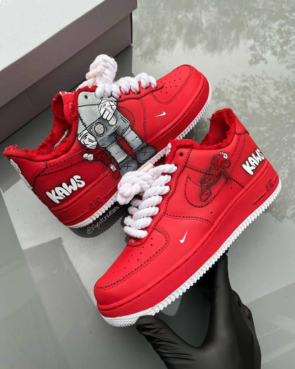 Hand Painted Red KAWS Custom Air Force 1 Sneakers