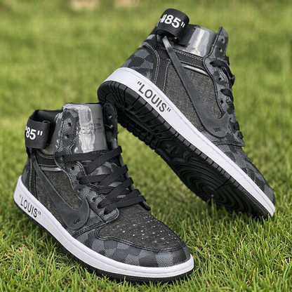 Hand Painted Black Checkerboard Custom High Top Sneakers