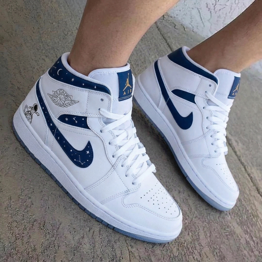 Astronaut Star Moon Constellation White Navy Blue Custom Air Jordan 1