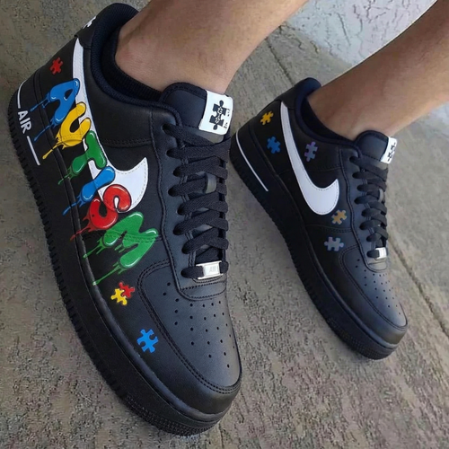 Autism Puzzle Pattern Black Custom Air Force 1