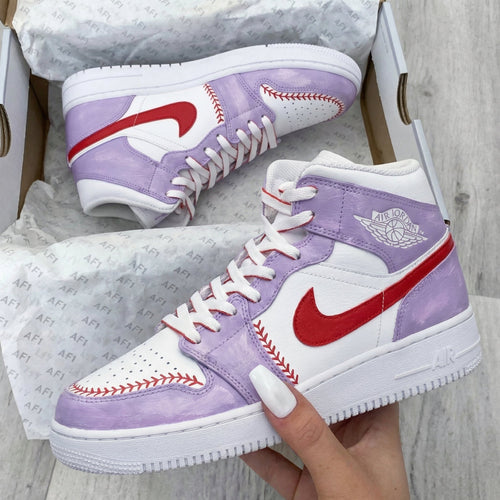 Baseball Pattern Baby Purple Red Custom Air Jordan 1