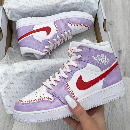 Baseball Pattern Baby Purple Red Custom Air Jordan 1