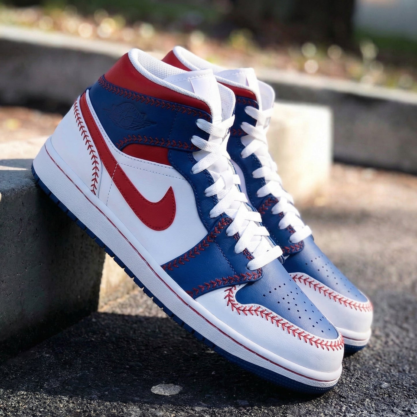 Baseball Theme Red White Blue Custom Air Jordan 1