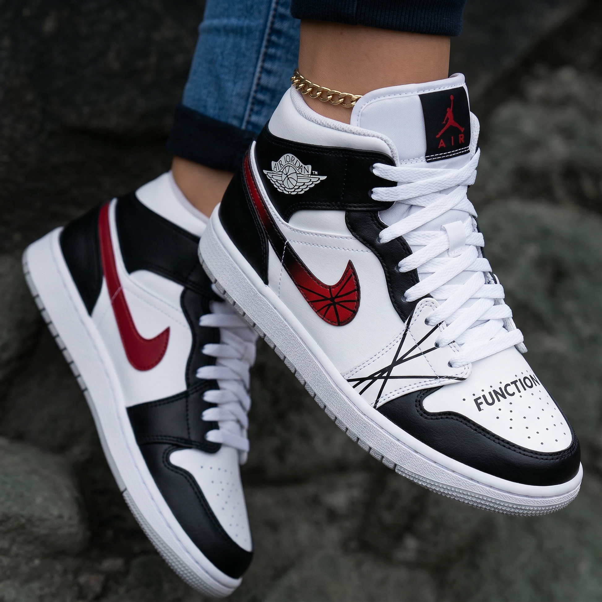 Basketball Pattern Black Red Custom Air Jordan 1