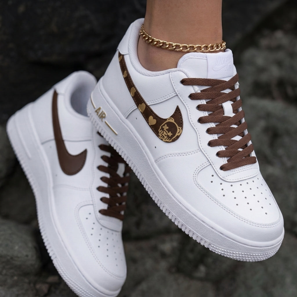 Bear Hearts White Brown Custom Air Force 1