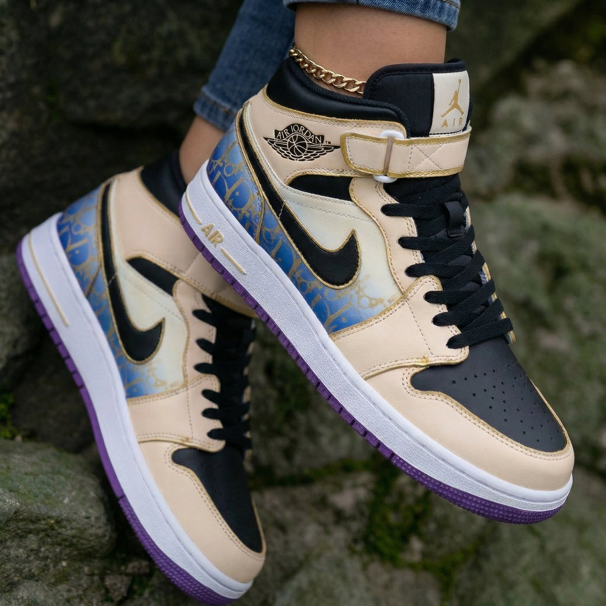 Beige Black Custom Air Jordan 1