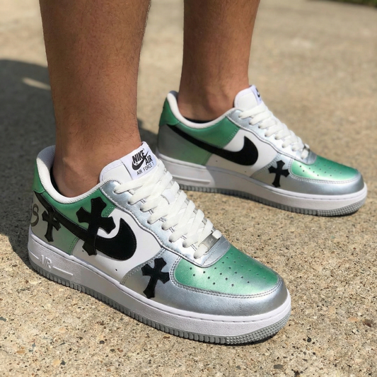 Black Crosses 69 Baby Green Silver Custom Air Force 1