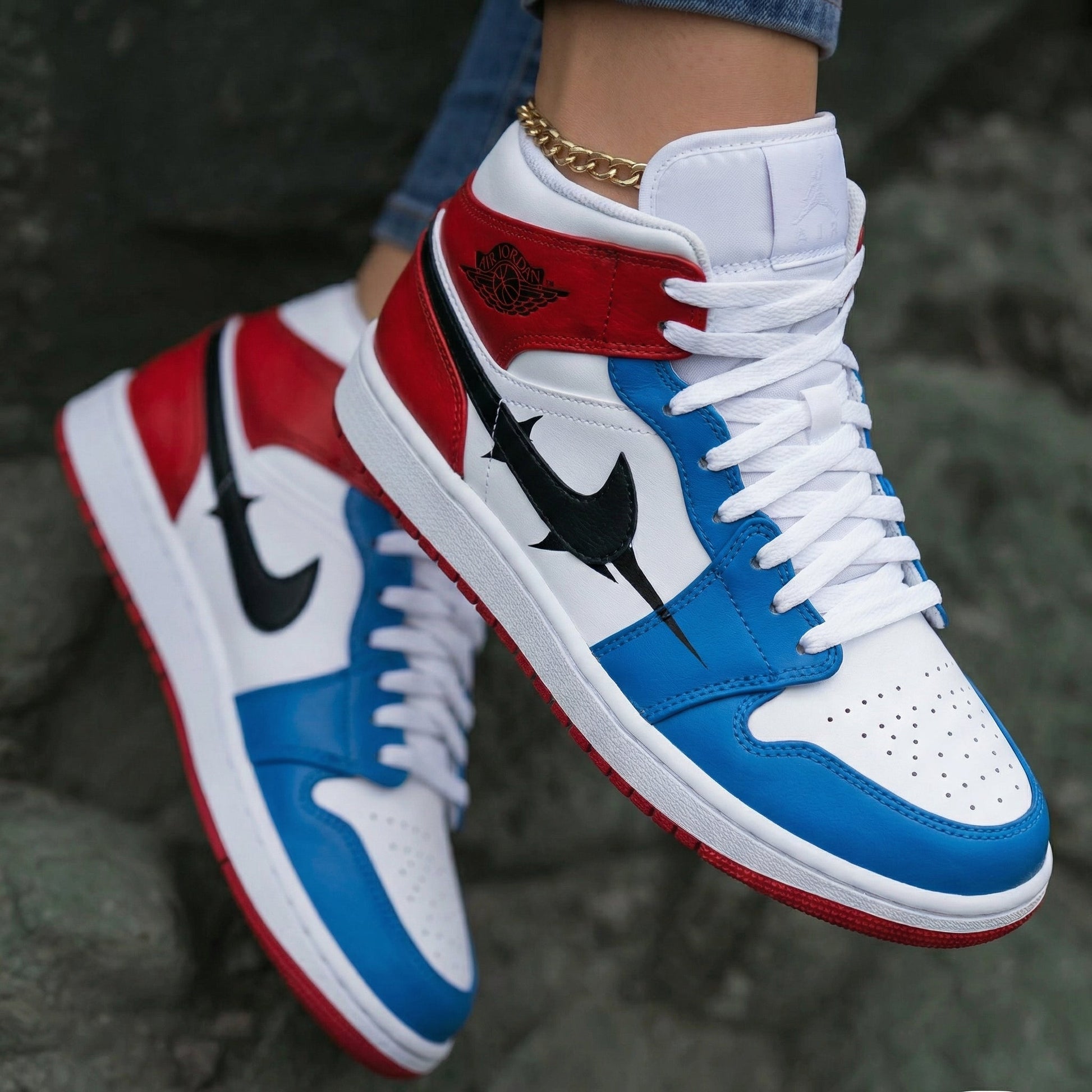 Black Spike Swoosh Red Blue Custom Air Jordan 1