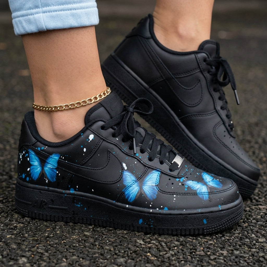 Blue Butterflies Black Custom Air Force 1
